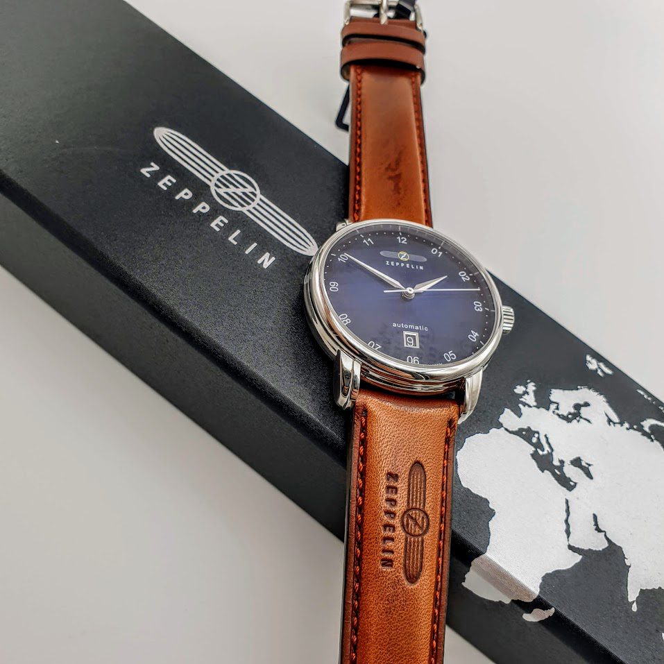Zeppelin Orologio Meccanico Da Uomo Modello 8656-3 - Cassa Acciaio, Quadrante Marrone, Cinturino In Pelle